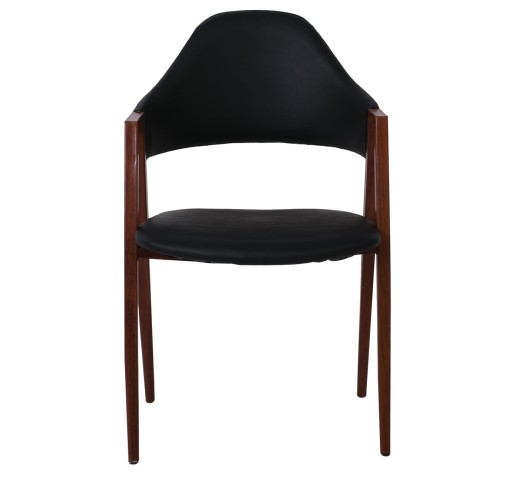 DELTA Walnut Metal Armchair, Black Pu