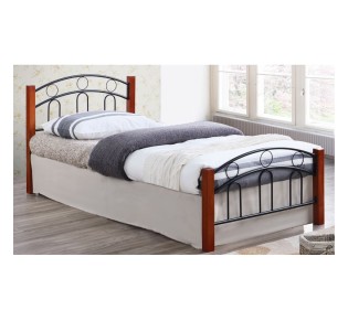 NORTON Κρεβάτι Διπλό, για Στρώμα 140x190cm, Μέταλλο Βαφή Μαύρο - Ξύλο Καρυδί