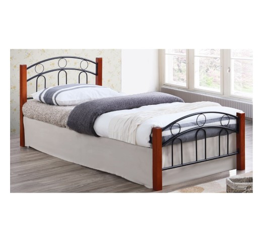 NORTON Bed 140x190cm Metal Black/Wood Walnut