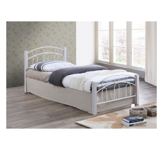 NORTON Κρεβάτι Διπλό, για Στρώμα 140x190cm, Μέταλλο Βαφή Άσπρο, Ξύλο Άσπρο