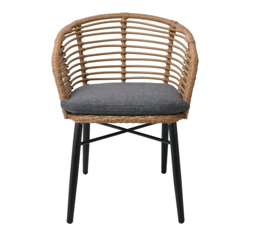 SALSA Alu STACK Armchair Black/Wicker Natural, Cushion Grey