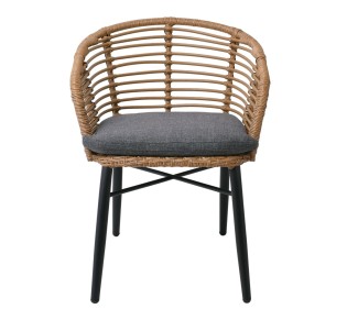 SALSA Alu STACK Armchair Black/Wicker Natural, Cushion Grey