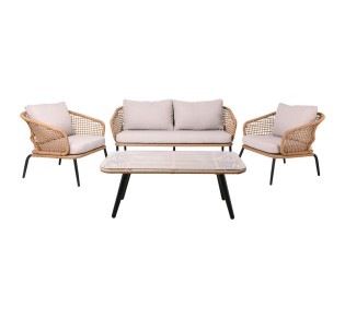SALSA ALU PLUS Set 4pcs Black / Wicker Natural - Cushion Ecru