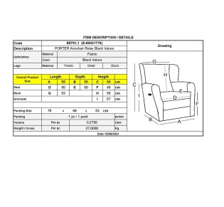 PORTER Armchair Relax Black Velure