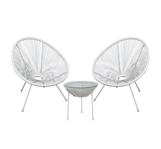 ACAPULCO Set (3-pcs) White Steel, White Plastic Rattan