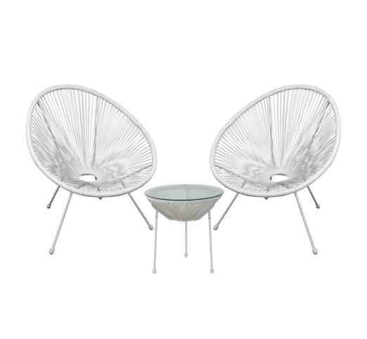 ACAPULCO Set (3-pcs) White Steel, White Plastic Rattan