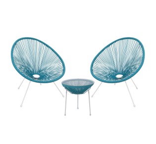 ACAPULCO Set (3-pcs) White Steel, Blue Plastic Rattan