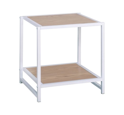 ATOS Side Table White Metal/Natural Mdf