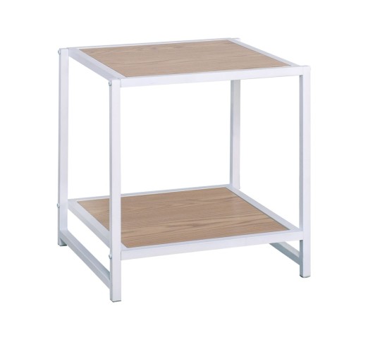 ATOS Side Table White Metal/Natural Mdf