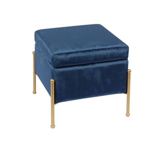 RAY Storage Stool 40x40cm Metal Gold Paint/Fabric Blue Velure