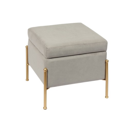 RAY Storage Stool 40x40cm Metal Gold Paint/Fabric Grey Velure