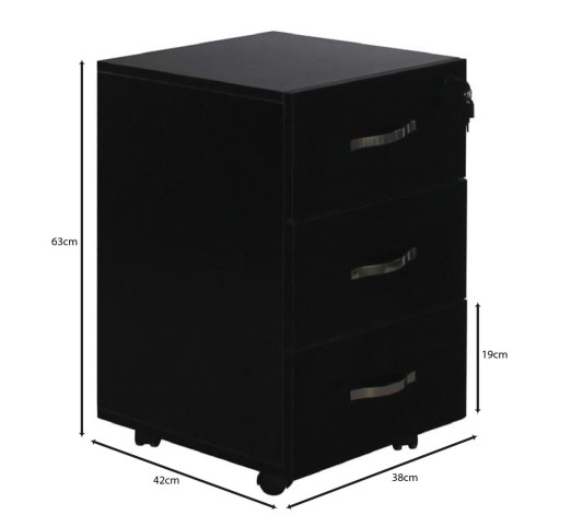 UNIT Mobile Pedestal 3-Drawers 38x42x63 Black
