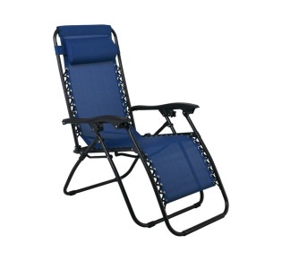 SUPER RELAX Πολυθρόνα με Υποπόδιο, Μέταλλο Βαφή Ανθρακί, Textilene Μπλε