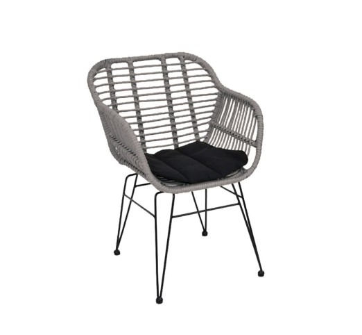 SALSA-W Armchair Metal Black/Wicker Grey, Cushion Black