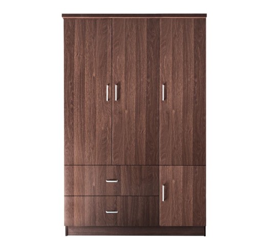 CLOSET Ντουλάπα Τετράφυλλη, 5 Ράφια, 2 Συρτάρια, Θέσεις για Κρεμάστρες, Απόχρωση Καρυδί