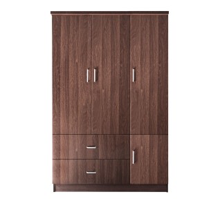 CLOSET Ντουλάπα Τετράφυλλη, 5 Ράφια, 2 Συρτάρια, Θέσεις για Κρεμάστρες, Απόχρωση Καρυδί