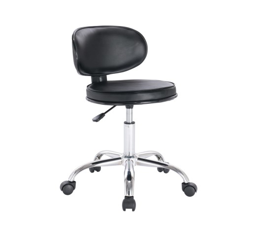 GLORY Stool With Back, Pu Black/Chromed Base