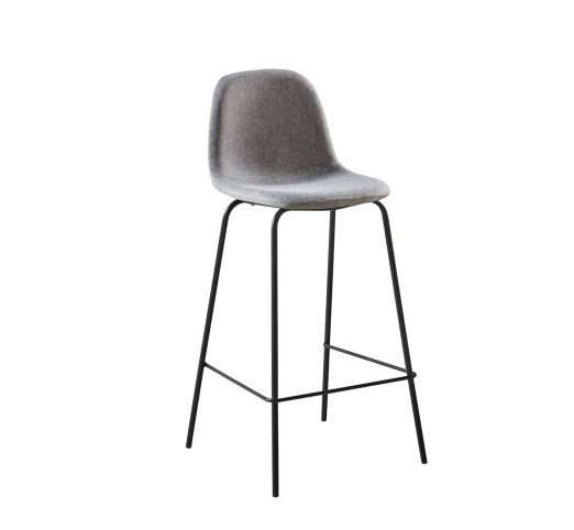CELINA Bar Stool Black Metal, Grey Fabric (seat height 67cm)