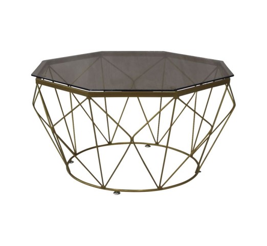 GRID Coffee Table D.87cm Metal Gold Paint/Glass