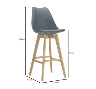 MARTIN Bar Stool PP Grey - seat height 67cm (assembled cushion)