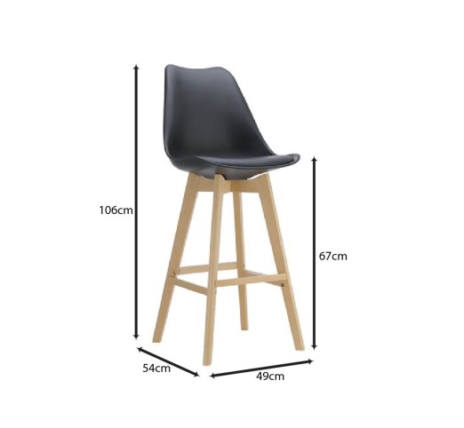 MARTIN Bar Stool PP Black - seat height 67cm (assembled cushion)