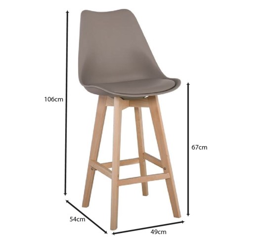 MARTIN Σκαμπό BAR με Πλάτη Κάθ ισμα Η.67cm, Φυσικό,PP-Pu Sand Beige, Μονταρισμένη Ταπετσαρία