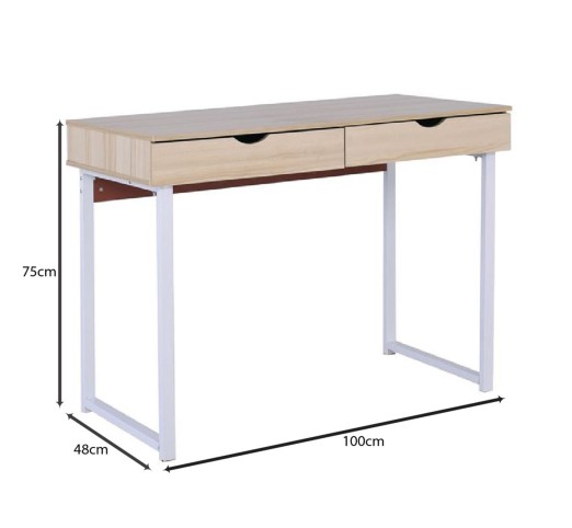 PC Metal Desk (2 drawers) 100x48x75cm White/Maple