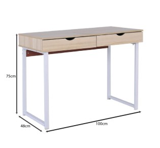 PC Metal Desk (2 drawers) 100x48x75cm White/Maple