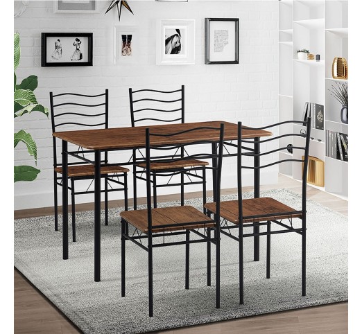 IVAR Set Τραπεζαρία Σαλονιού Κουζίνας / Τραπέζι 120x70cm - 4 Καρέκλες - Μέταλλο Βαφή Μαύρο - Καρυδί