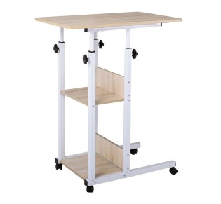 LIFT Side Table 60x40x78/92cm Metal White/Maple