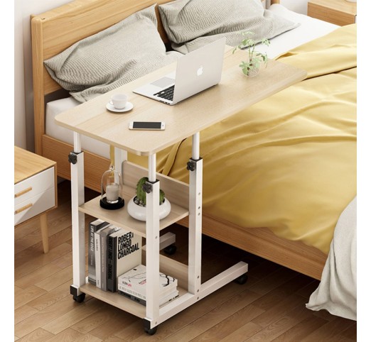 LIFT Side Table 60x40x78/92cm Metal White/Maple