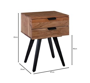 ANKO Bedside 47x35x65cm Acacia Natural/Steel Black
