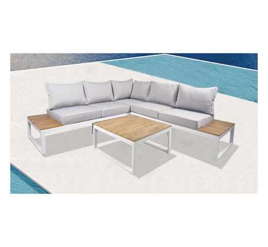 MEXICO Set Corner Sofa & Table / ALU White - Cushion Grey