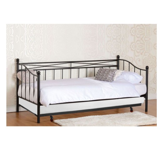 MARIN Set: Daybed με Στρώμα 90x190 + Βοηθητικό Κρεβάτι με Στρώμα 85x185 Μέταλλο Μαύρο