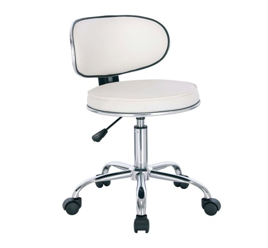 GLORY Stool With Back, Pu White/Chromed Base