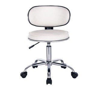 GLORY Stool With Back, Pu White/Chromed Base