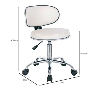 GLORY Stool With Back, Pu White/Chromed Base