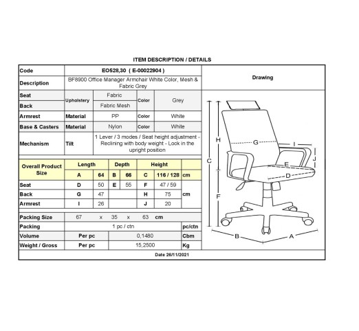 BF8900 Manager Armchair White/Mesh-Fabric Grey
