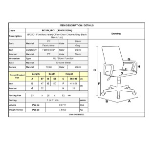 BF2101-F (without relax) Office Chair Chrome/Grey-Black Mesh (1pc)