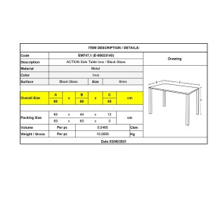 ACTION Side Table 60x60cm Inox/Black Glass