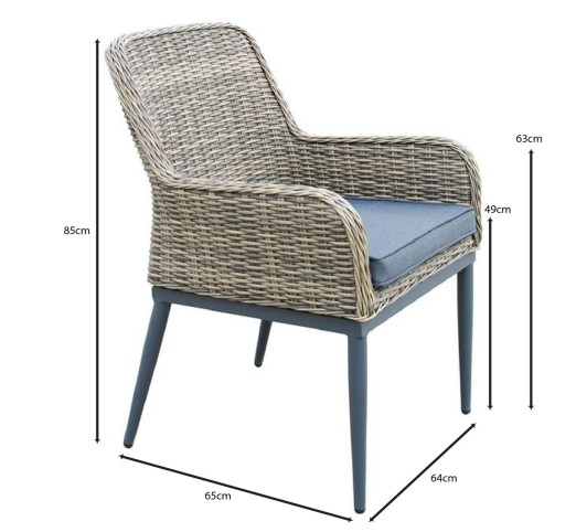 HAVANA Πολυθρόνα Τραπεζαρίας Κήπου-Βεράντας, ALU - Wicker Grey Brown, Μαξιλάρι Ανθρακί
