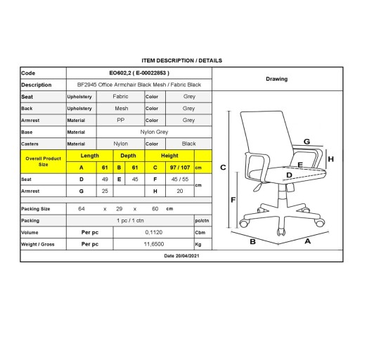 BF2945 Office Armchair Grey Mesh/Fabric