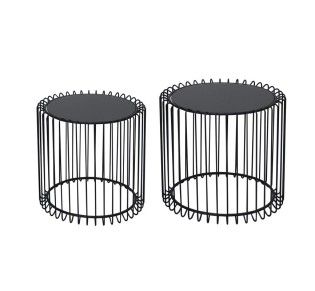RICO Set-2pcs Coffee Table D.45+D.50cm Steel Black/Glass Smoke