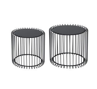 RICO Set-2pcs Coffee Table D.45+D.50cm Steel Black/Glass Smoke
