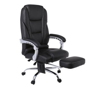 BF8550 Massage Relax Πολυθρόνα Γραφείου Διευθυντή, Βάση Χρώμιο με Υποπόδιο, Pu  Μαύρο