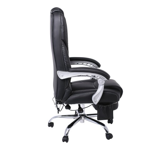 BF8550 Massage Relax Πολυθρόνα Γραφείου Διευθυντή, Βάση Χρώμιο με Υποπόδιο, Pu  Μαύρο