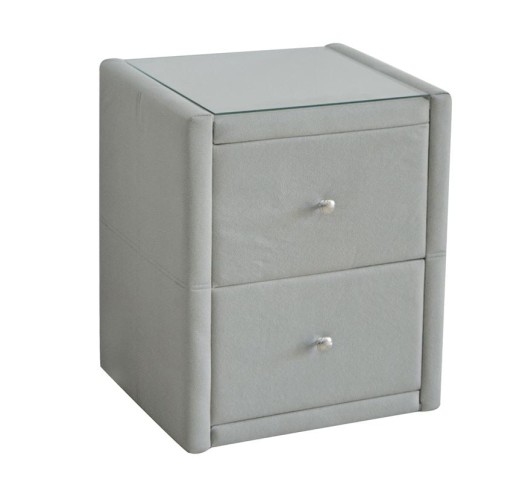 WILTON Κομοδίνο Ύφασμα Grey Stone με Προστατευτικό Γυαλί Επιφάνειας