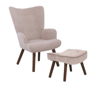 ALMA Set Armchair & Stool Walnut/Velure Light Brown (K/D)