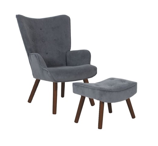 ALMA Set Armchair & Stool Walnut/Grey Velure (K/D)