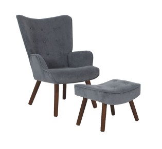 ALMA Set Armchair & Stool Walnut/Grey Velure (K/D) 2